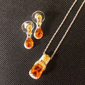 Citrine Sterling silver .(925) Necklace & Matching Teardrop Earrings, Silver